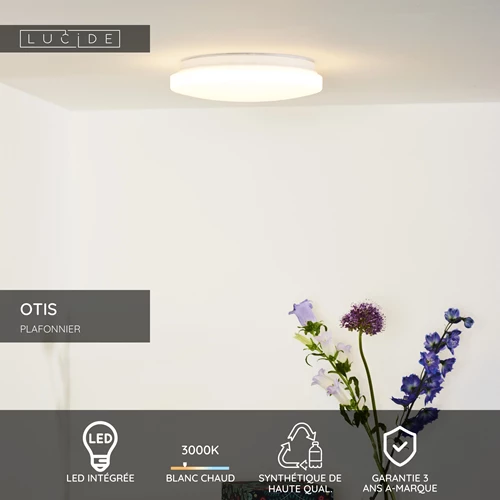 Lucide OTIS - Plafonnier - Ø 26 cm - LED - 1x14W 3000K - Opalin - USP